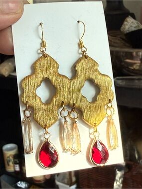Gothic gold boho statement dangle drop earrings lightweight crystal earrings